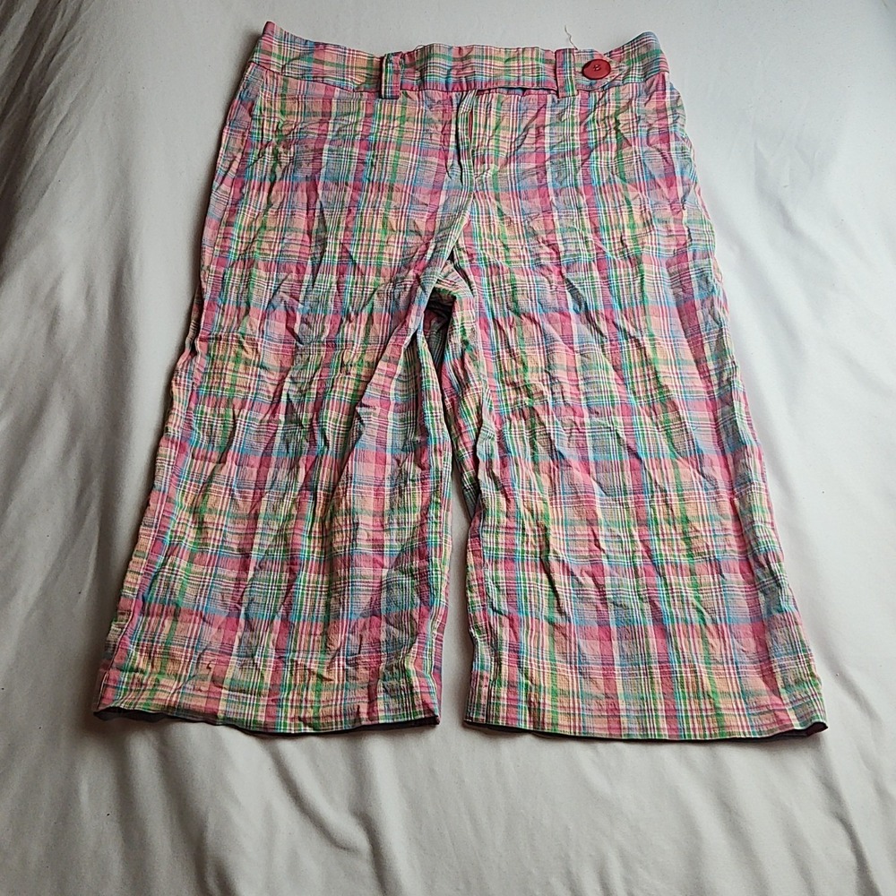 Kim Rogers Capri Pants Pink Madras Plaid Seersucker Women's Size 8